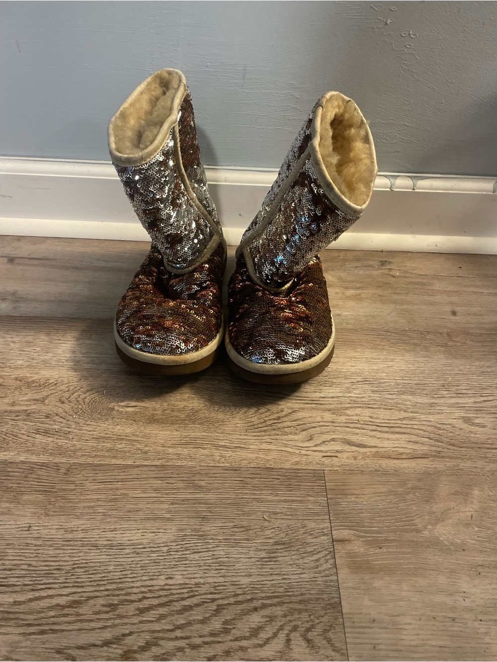 UGG Kids Sequin Boots in Brown and Silver